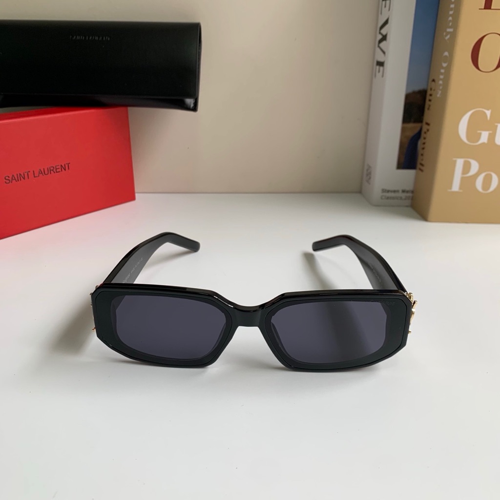 Saint Laurent Black Geometric Sunglasses | Iconic Gold Logo Temple